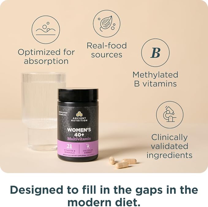 Ancient Nutrition Multivitamin for Women 40+ Multi Vitamin &amp Immune Support with Methylated Vitamin D C Magnesium Stress Sleep Support Bone Health 90 Ct