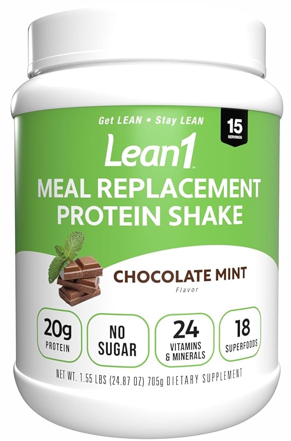 Lean1 Chocolate Mint flavor 15 serving tub fat burning meal replacement protein shake by Nutrition53