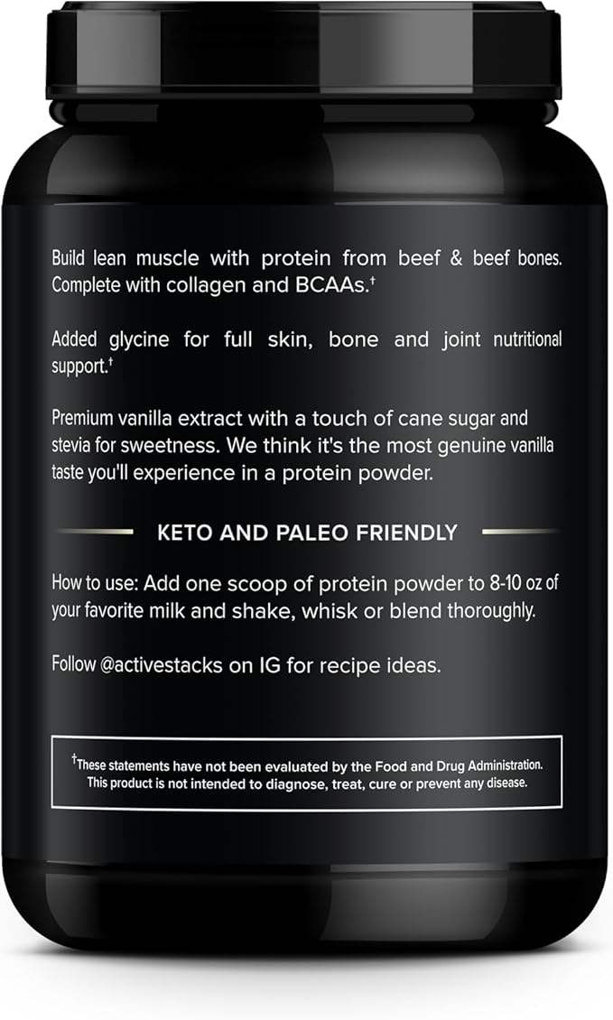Beef Protein Powder Vanilla - Dairy Free with Natural Collagen for Keto Paleo Bone Broth &amp Low Carb Diets 2 Pound