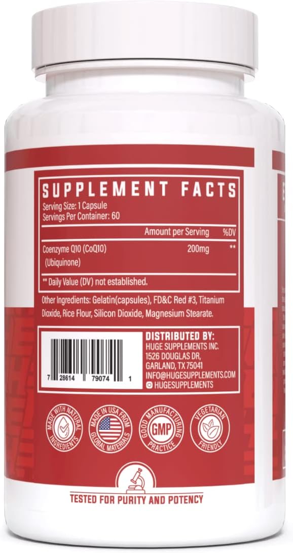 Huge Supplements CoQ10 200mg Coenzyme Q10 per Serving High Potency Heart Health Supplement with Antioxidant Benefits (60 Capsules)