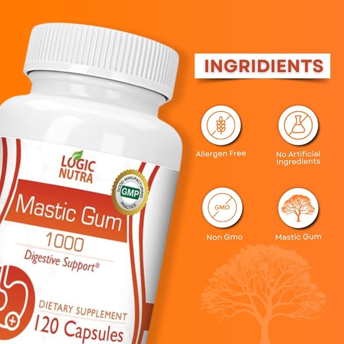 Mastic Gum Capsules - Natural Gastrointestinal Support Supplement 1000mg Per Serving - 120 Capsules (2 Bottles)