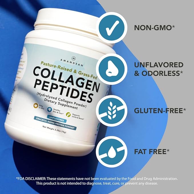AMANDEAN Collagen Peptides Bundle. 1kg &amp Stick Packs. Grass-Fed Enzymatically Hydrolyzed Type 1 &amp 3. Protein with 18 Amino Acids for Healthy Skin Hair Nails. Easy to Mix Unflavored Non-G