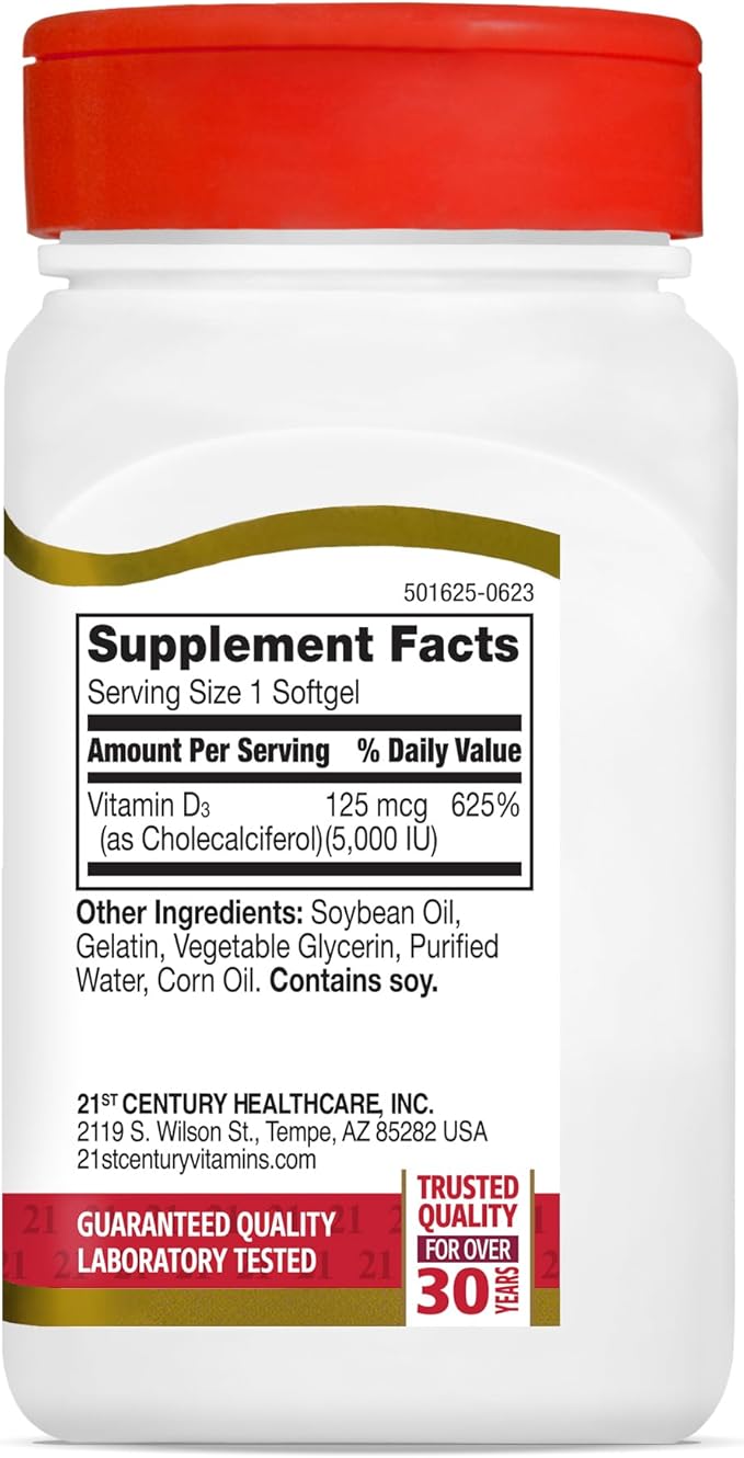 21st Century Vitamin D3 250 mcg (10000 IU) Rapid Release Softgels 110 Count (Pack of 2)
