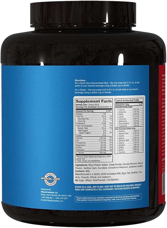 Prolab Whey Isolate 5LB Ultra-Pure Fast-Absorbing Whey Protein Isolate with 23g Protein &amp BCAAsSupports Lean Muscle Growth Recovery &amp Performance (Milk Chocolate)