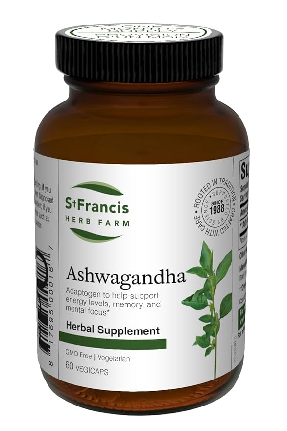 St. Francis Herb Farm Ashwagandha KSM-66® (60 Capsules) Enhanced Potency 12:1 Powder Extract Made with Organic Ashwagandha Herbs GMO Free Vegetarian (1 Bottle) Adaptogen