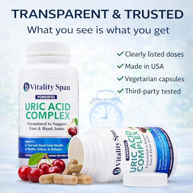 Uric Acid Support Supplement – 14-Ingredient Botanical Complex with Tart Cherry Celery Seed &amp Chanca Piedra – Daily Uric Acid Balance &amp Kidney Support – 60 Vegetarian Capsules