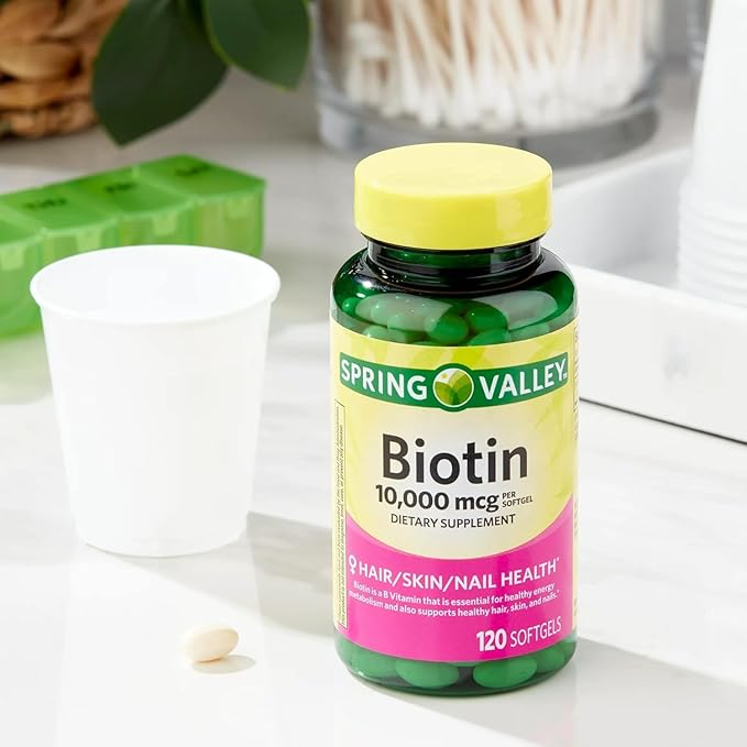 Spring Valley Biotin 10000 mcg 120 Count SoftGels Biotin for Hair Skin Nail Health Set with Basket Goods Store