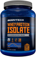 BodyTech Whey Protein Isolate Powder - 25g Protein per Serving with BCAAs - Fast-Absorbing for Muscle Growth &amp Recovery - Rich Chocolate (3 lb 38 Servings)