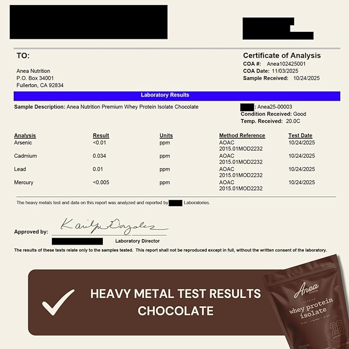 Anea Whey Protein Isolate - Chocolate | 26g Protein | 5.8g BCAAs | Low Carb 3g Carbs | Complete Amino Acids | Gluten-Free Soy-Free | Lean Muscle &amp Recovery | Made in GMP Facility