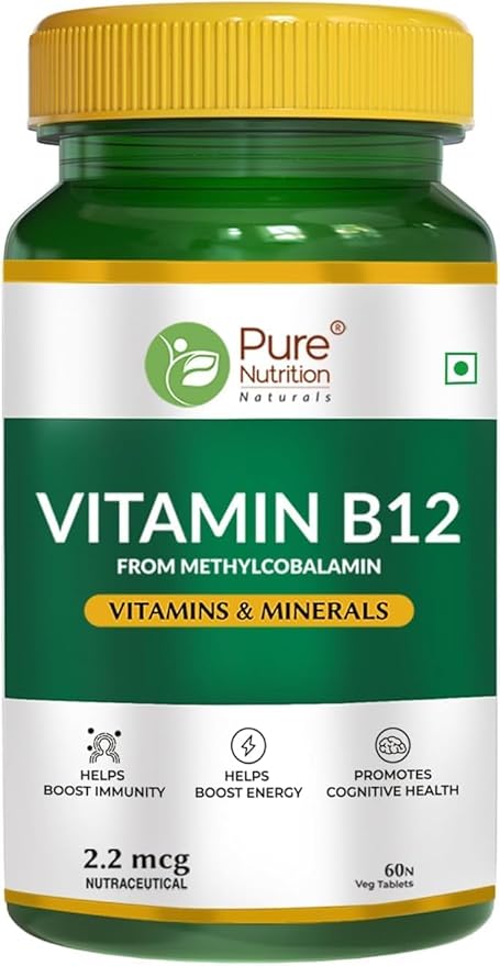 Vitamin B12 (2.2mcg) Tablets | Active Form of Methylcobalamin B-12 Supplement for Men &amp Women | Helps Boost Immunity &amp Energy | Promotes Brain &amp Nerve Health - 60 Veg Tabs