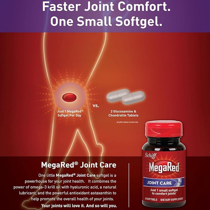 MegaRed 353mg Omega-3 Krill Oil Joint Care Supplement with EPA/DHA Fatty Acids Antioxidants Hyaluronic Acid No Fishy Burp Aftertaste as with Fish Oil 60 Count Softgels (2 Pack)