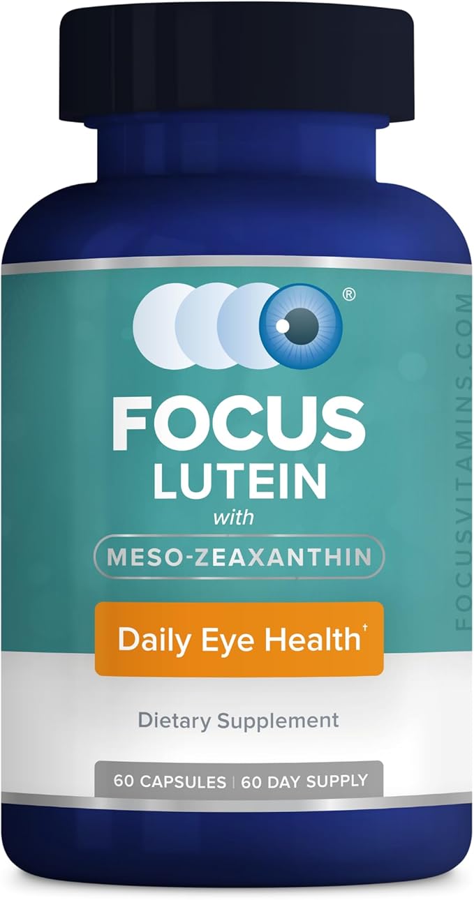 Focus Lutein for Eyes with Meso-Zeaxanthin Eye Vitamin Supplement 60 Count 60 Day Supply Daily Vision Support for Digital Screens Bright Lights Sunlight Vegan and Sugar-Free Made in USA