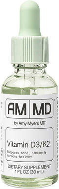 Amy Myers MD Vitamin D3/K2 Liquid - Supports Bone Health Immune Function &amp Hormone Balance - High Absorption - Non-Dairy Gluten-Free - 1 fl oz (30 Servings)