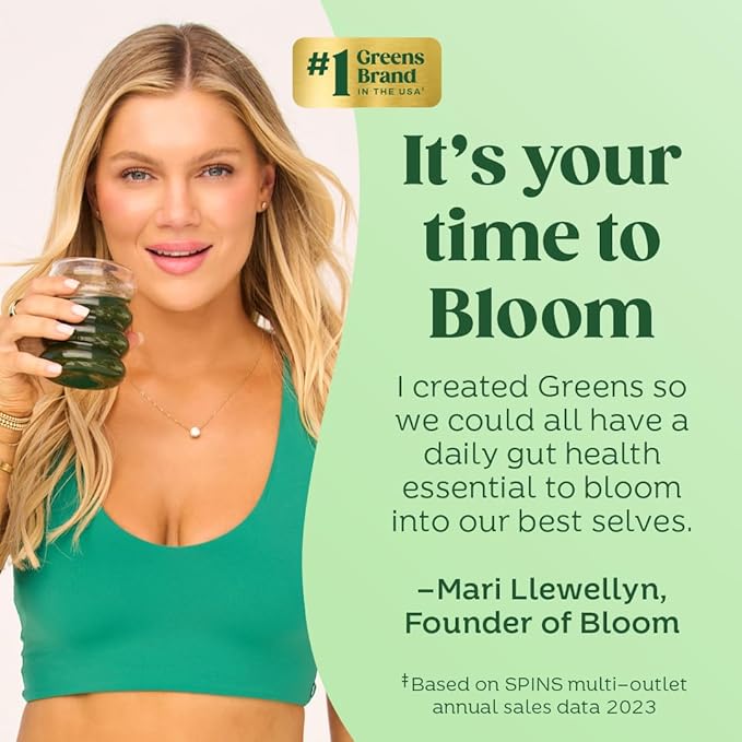 Bloom Nutrition Superfood Greens Powder Digestive Enzymes with Probiotics and Prebiotics Gut Health Bloating Relief for Women Chlorella Green Juice Mix with Beet Root Powder 30 SVG Coconut