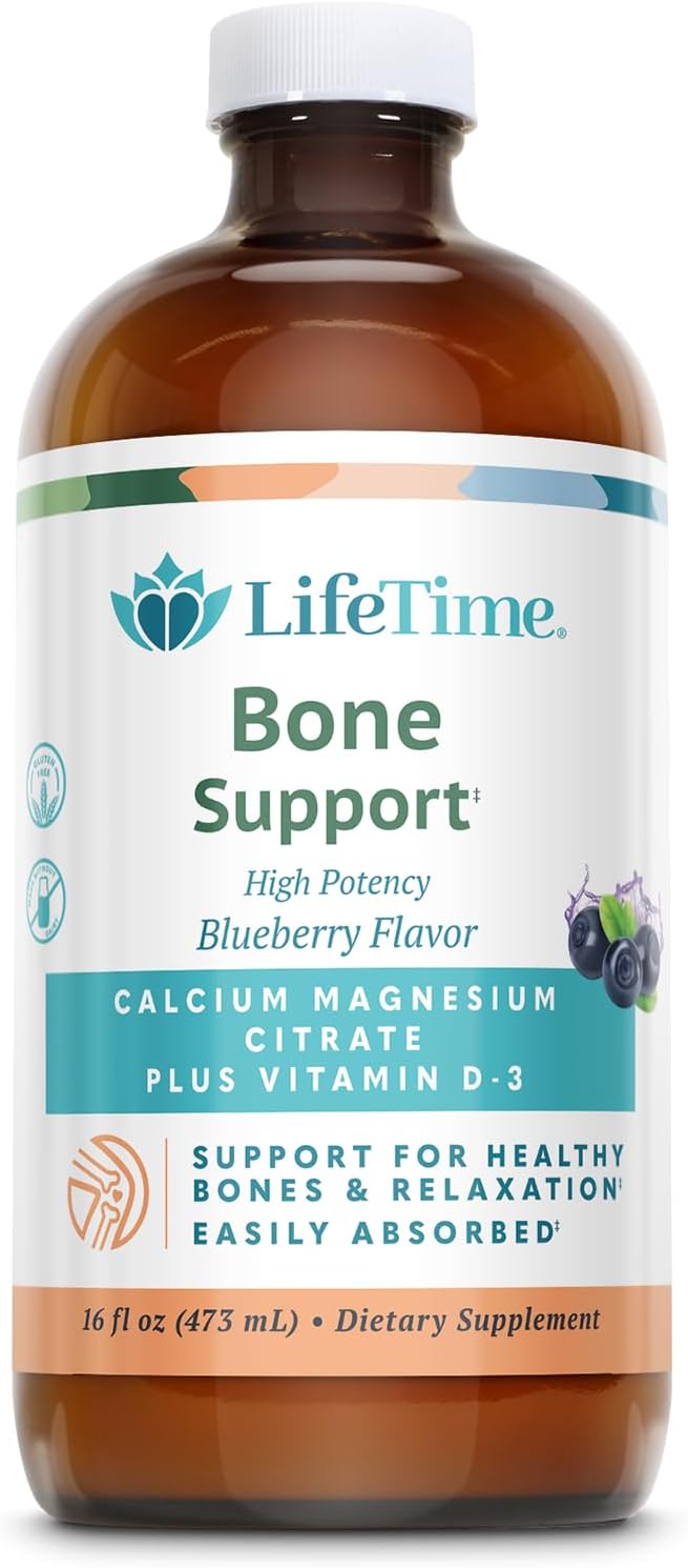 LIFETIME Bone Support Liquid Supplement - Calcium Citrate for Women &amp Men Contains Magnesium Citrate &amp Vitamin D3 for Bone &amp Muscle Support Easy Absorption Formula - Blueberry Flavor 16
