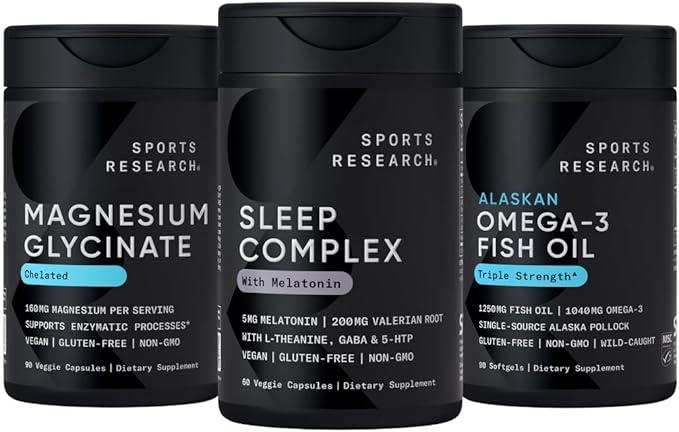 Sports Research® Sleep Pack - Sleep Complex with Melatonin 5mg + Magnesium Glycinate + Omega-3 Fish Oil