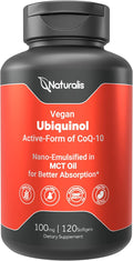 Naturalis Ubiquinol 100mg Active CoQ-10 Emulsified in MCT Oil for Better Absorption | Gluten Free Non-GMO &amp Soy-Free | Cardiovascular Wellness Antioxidant Protection and Healthy Skin*| 120 Soft
