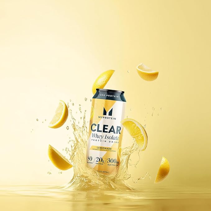 Myprotein Clear Whey Isolate Ready-to-Drink Protein Lemonade 16 Fl Oz Pack of 12 20g Protein 80 Calories Sugar-Free Refreshing Fruity Flavored Beverage for Superior Performance