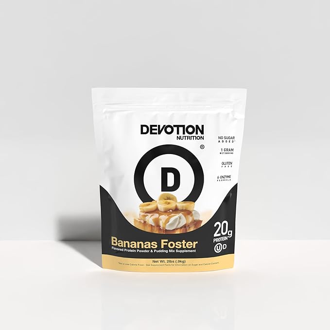 Devotion Nutrition Protein Powder Bananas Foster – 20g Whey Isolate &amp Casein Protein Blend – No Added Sugar Low Carb Gluten-Free Keto-Friendly 1g MCT Kosher – 2lb Pouch