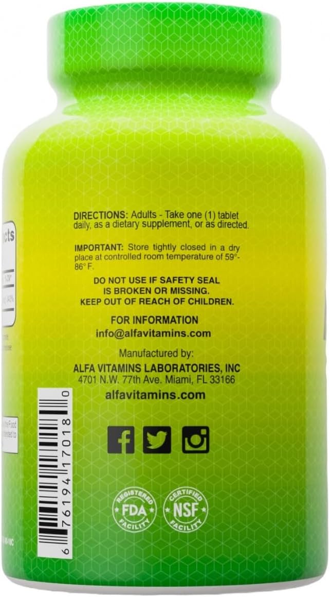 ALFA VITAMINS Folic Acid 800 mcg Prenatal Supplement Supports Cardiovascular Health Body &amp Brain Functions Red Blood Cell Formation &amp Healthy Fetal Development Dietary Supplement 100 Tabl