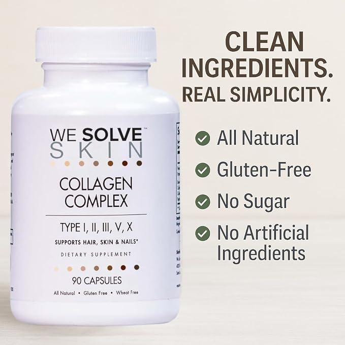 Multi Collagen Peptides Pills for Women &amp Men – 5 Types (I II III V X) – Marine Chicken &amp Bovine Collagen – Supports Hair Skin Nails Joints &amp Bones – Gluten-Free Capsules (90 Count