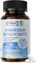 Magnesium Glycinate Capsules Magnesium Bisglycinate 800mg Chelated Maximum Absorption Gentle on Stomach Small Easy to Swallow Supports Restful Sleep Muscle Bone Health 180 Counts