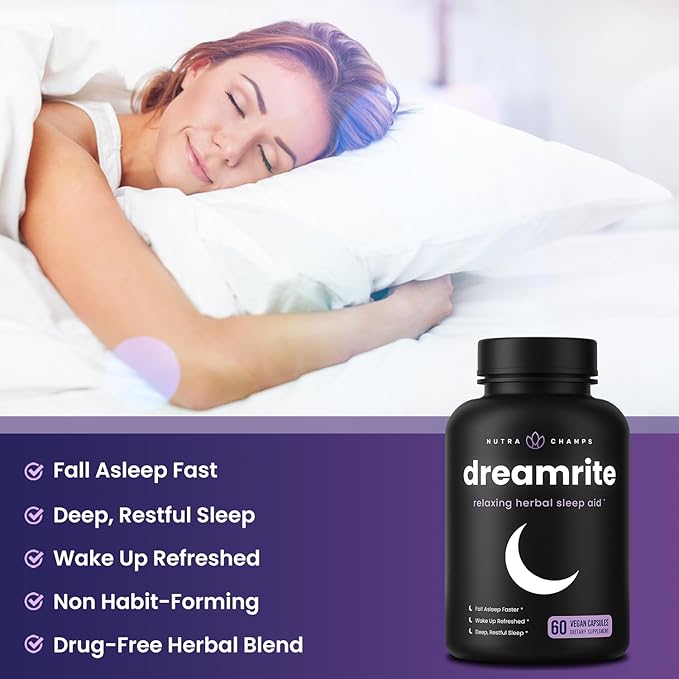 NutraChamps 10-in-1 Natural Sleep Aids for Adults - Melatonin Lemon Balm 1000mg Chamomile 400mg Valerian Root 600mg L Theanine L Tryptophan GABA Magnesium Sleep Aid