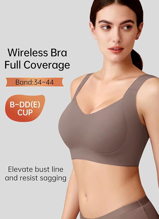 REALWILL Women Everyday Comfortable Wireless Bra Supportive Push Up Minimizer Bras Full Coverage Soft Seamless Tshirt Bras