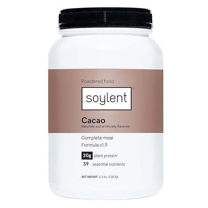 Soylent Complete Nutrition Meal Replacement Protein Powder Cacao - Plant Based Vegan Protein 39 Essential Nutrients - 36.8oz