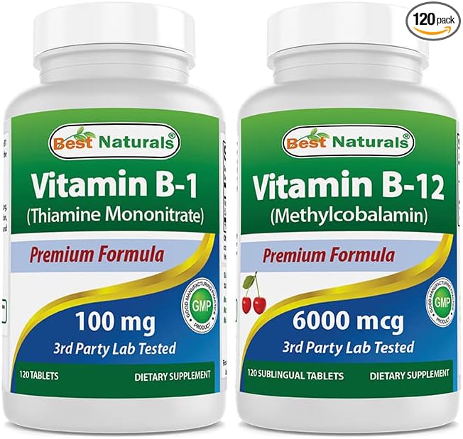 Best Naturals Vitamin B1 as Thiamine Mononitrate 100 mg &amp Vitamin B12 6000 mcg