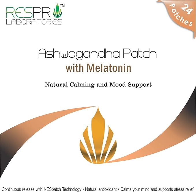 Respro Labs Natural Ashwagandha Patch with Melatonin - Continuous Release - 24 Patches