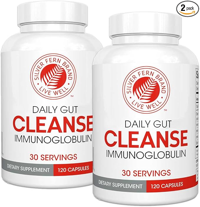Silver Fern Cleanse - Daily Gut - 2 Bottle - 240 Capsules - 60 Day Supply - Immunoglobulin G A &amp M -(IgG IGA IgM) - Digestive System &amp Immune System Support - Postbiotic