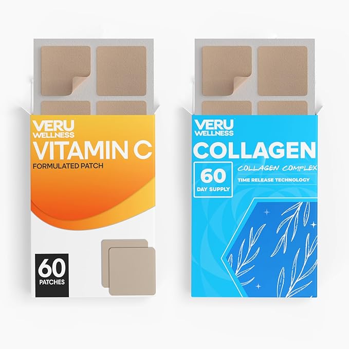 Veru Wellness Anti Aging Duo Lifestyle Patches Collagen C - Self Adhesive Time Release Topical Patch 8-10 Hours (60 Day Supply)