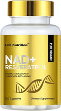Life Nutrition NAD+ Supplement 2000 mg - 120 Capsules True NAD+ &amp Resveratrol NMN Alternative Supports Anti-Aging Cellular Energy &amp Repair Metabolism &amp Brain Boost for Men &amp Women