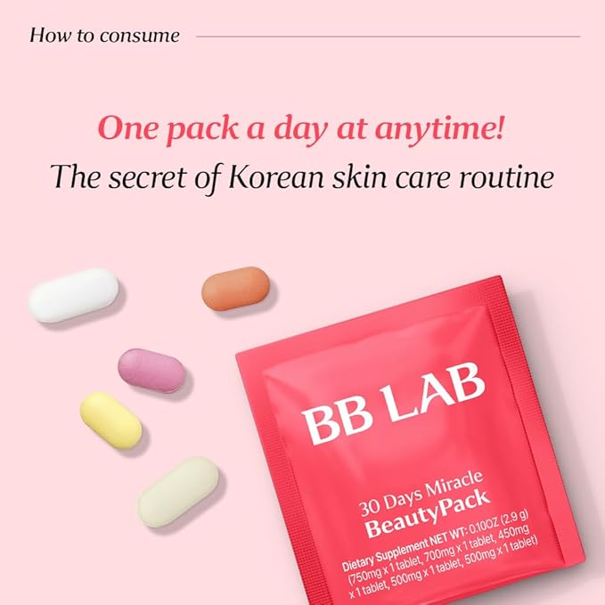 BB LAB 30 Days Miracle Beauty All-in-one Pack Low Molecular Collagen Elastin Glutathione Ceramide Hyaluronic Acid Multivitamins &amp Minerals Calcium Magnesium Vitamin D