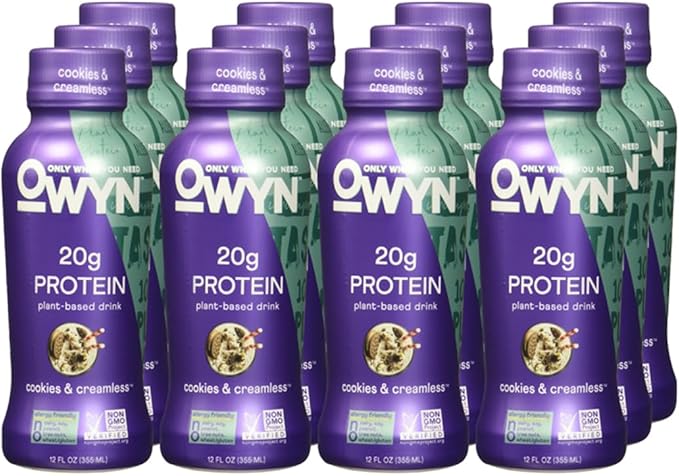 Owyn Plant-Based Cookies N' Cream Ready to Drink Protein 20g Protein Gluten Free &amp Non-GMO 12 Fl Oz (Pack of 12)