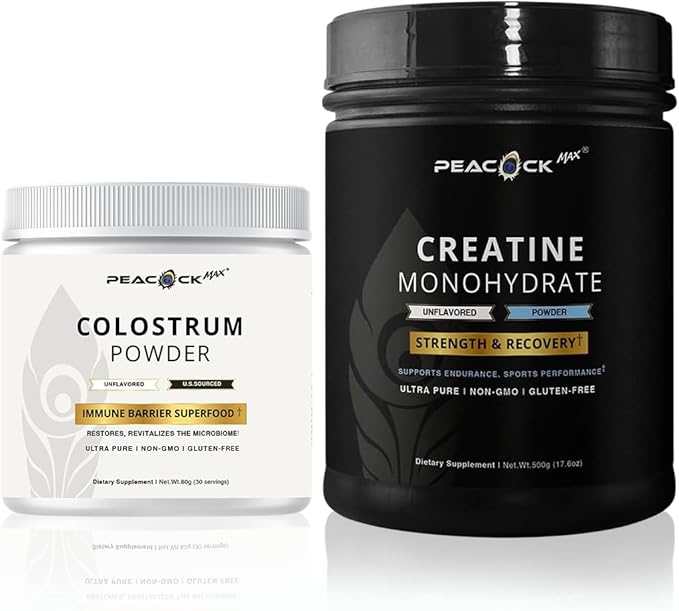 Creatine Monohydrate Powder (500g) and Colostrum Powder (60g) Bundle - Unflavored - Gluten-Free Non-GMO Lactose &amp Soy Free