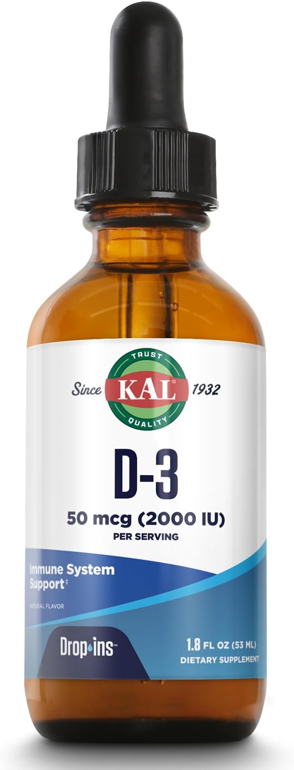 KAL Vitamin D3 2000 IU (50 mcg) DropIns - Liquid Vitamin D3 Drops - Bone Strength and Immune Support Supplement - Vegetarian 60-Day Guarantee Approx. 590 Servings 1.8oz
