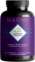 NAOMI Magnesium L-Threonate with 2000mg Patented Magtein® High Absorption Elemental Magnesium Memory Supplement - Brain Health Focus Nerve Support Heart Health Natural Sleep Aid 60 Veggie Caps