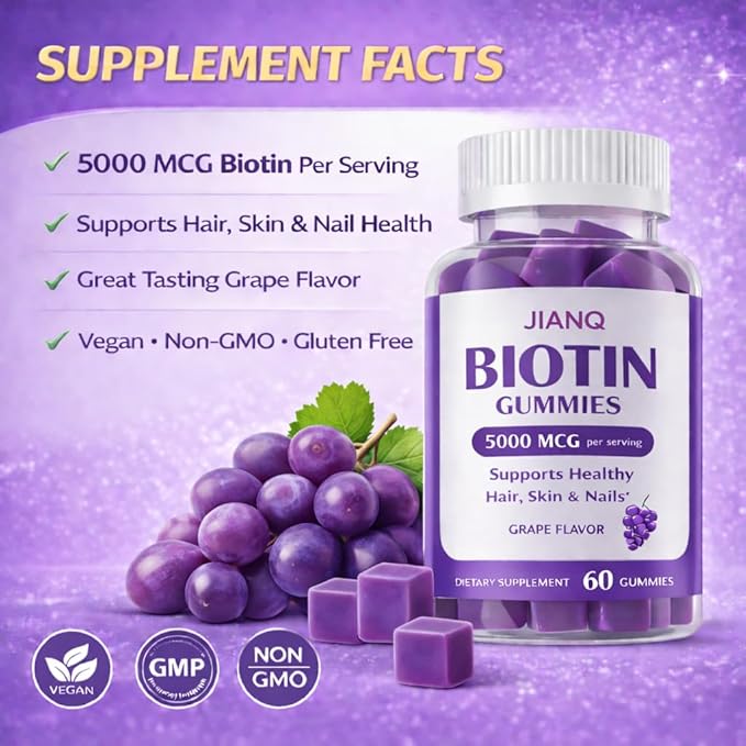 Biotin Gummies for Hair Skin &amp Nails – High Strength 5000 mcg Biotin with Collagen Zinc &amp Vitamin C | Vegan Sugar-Free Non-GMO | Supports Healthy Hair Growth 120 Count