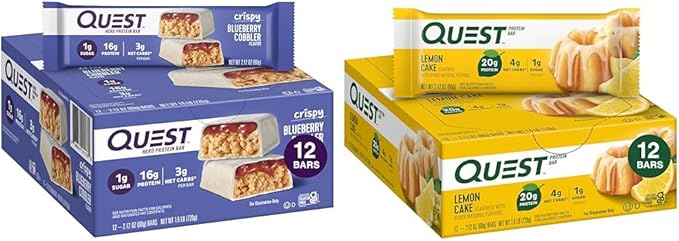 Quest Nutrition Crispy Blueberry Cobbler Hero Protein Bar 16g Protein 1g Sugar 3g &amp Lemon Cake Protein Bars High Protein Low Carb Gluten Free Keto Friendly