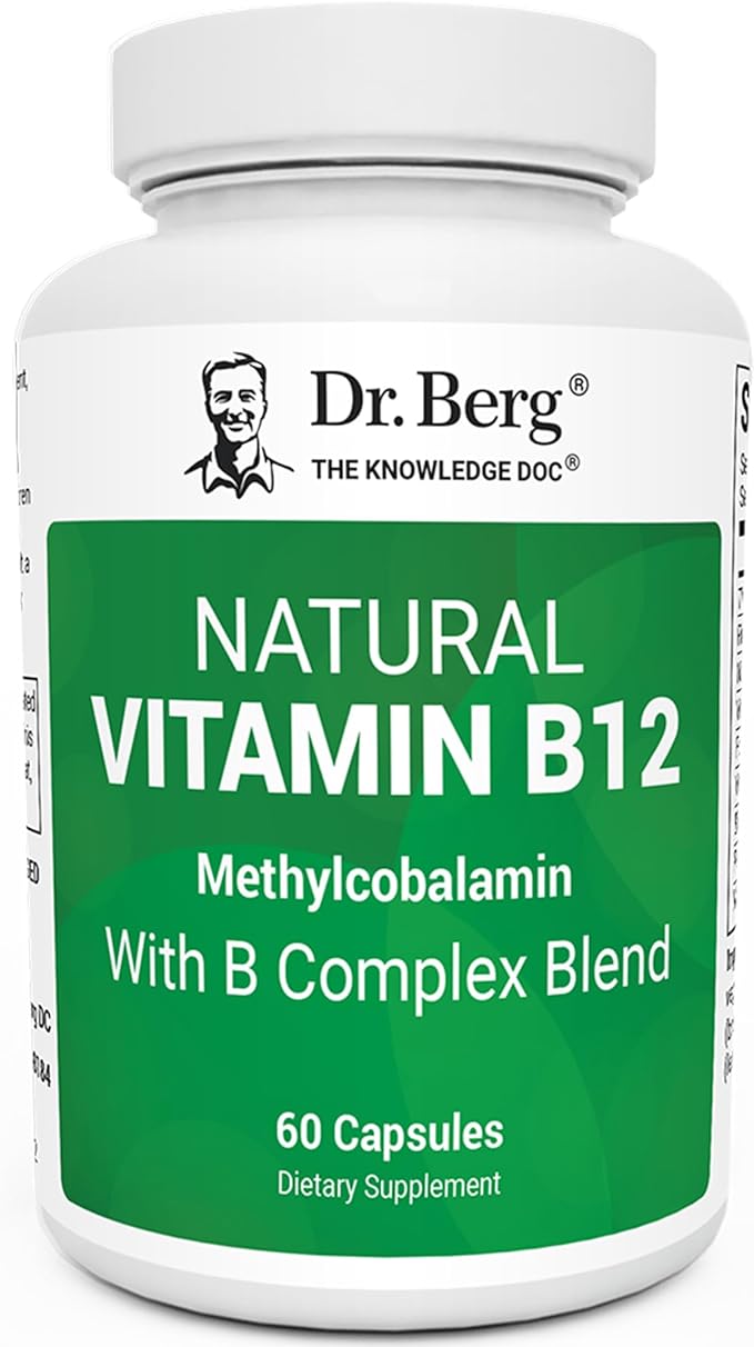 Dr. Berg Natural Vitamin B12 1000 mcg with B Complex Blend - Methylcobalamin B12 for Energy Nerve Health and Cognitive Function* - Methylated B12 with Folate - 60 Capsules (2-Month Supply)