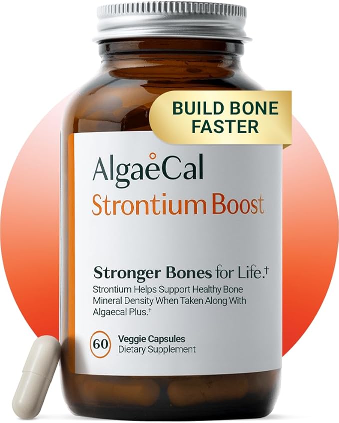 AlgaeCal - Strontium Boost Natural Calcium Supplement for Bone Density Increase Strontium Citrate 680 mg Easy to Swallow for Bone Health &amp Bone Strength Gluten-Free - 60 Veggie Caps- Made in U