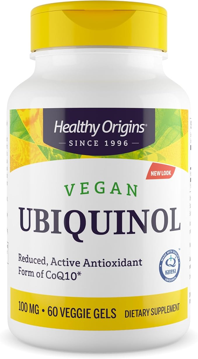 Healthy Origins Vegan Ubiquinol (Active Form of CoQ10) 100 mg - Kaneka Ubiquinol Supplements for Heart Health &amp Antioxidant Support - Gluten-Free &amp Non-GMO Supplement - 60 Veggie Gels