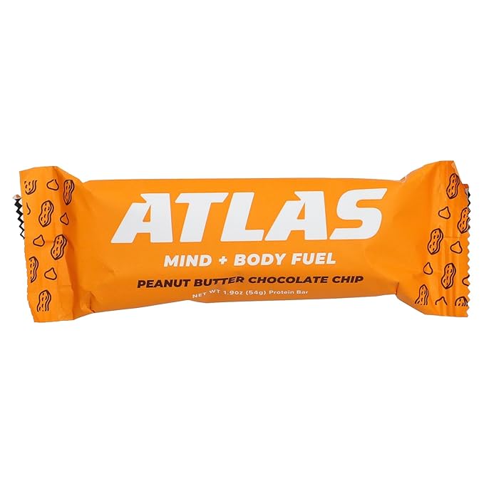 Atlas Bar Grass-Fed Whey Protein Bar Peanut Butter Chocolate Chip 12 Bars 1.9 oz (54 g) Each