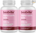 BESTVITE High Strength Alpha Lipoic Acid 600mg (per Capsule) with Biotin to Enhance Absorption (240 Vegetarian Capsules) (2 x 120) No Stearates - Vegan - Non GMO - Gluten Free