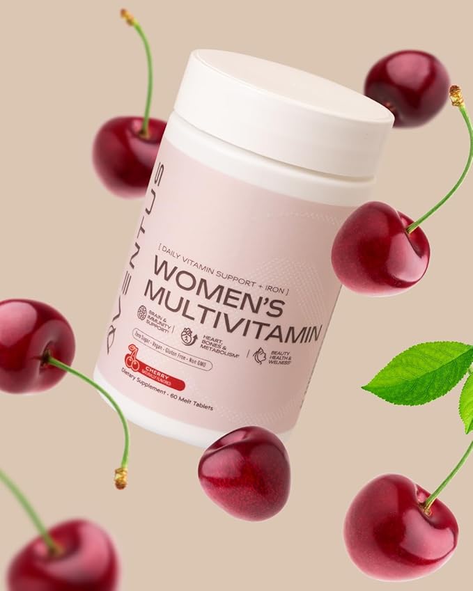 Aventus Women’s Multivitamin | Daily Vitamin Support with Iron | Beauty Health and Wellness | Brain Immunity Support | Cherry Flavored Melt Tablets | 60 ct 30 Servings