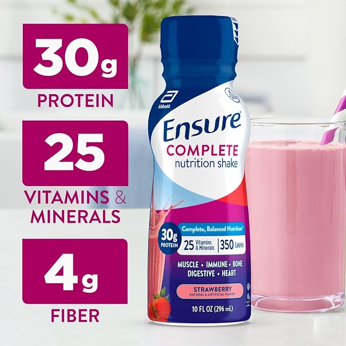 Ensure complete Strawberry Nutrition Shake Complete Balanced Meal Replacement Ready to Drink 30g Protein 25 Vitamins &amp Minerals 10 fl oz—24 Pack