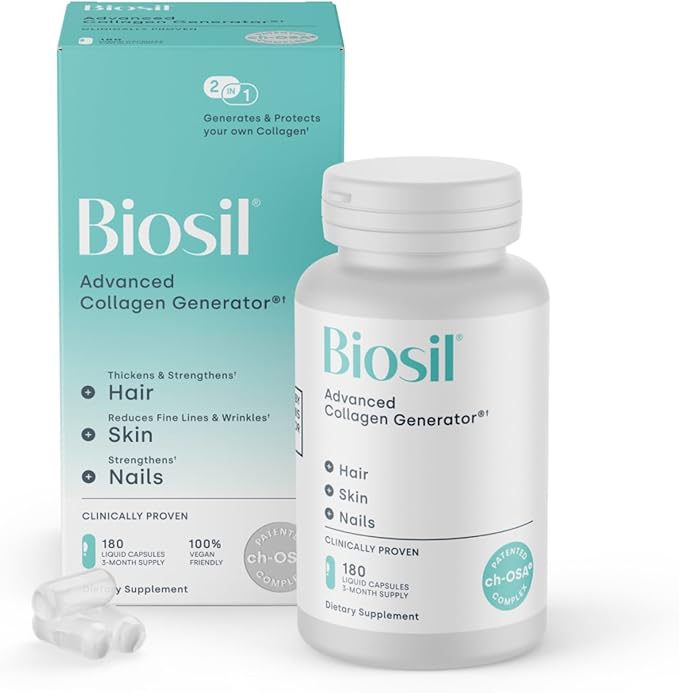 Biosil Collagen Booster Supplement - 180 Vegan Capsules - Patented ch-OSA Activator for Skin Hair Nails &amp Joints - Supports Natural Production - 90-Day Supply