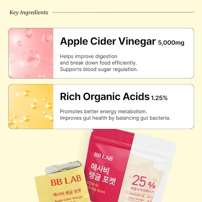 NUTRIONE BB LAB Apple Cider Vinegar Jelly – 5000mg Per Pouch Zero Sugar 20g x 14 Packs Premium Korean Apple Cider Vinegar Convenient Delicious &amp Refreshing Apple Flavor